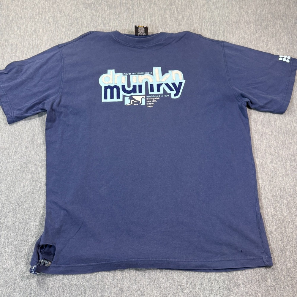 Vintage Drunknmunky Graphic T-Shirt Men XL Blue Y2K Streetwear‎ Distressed
